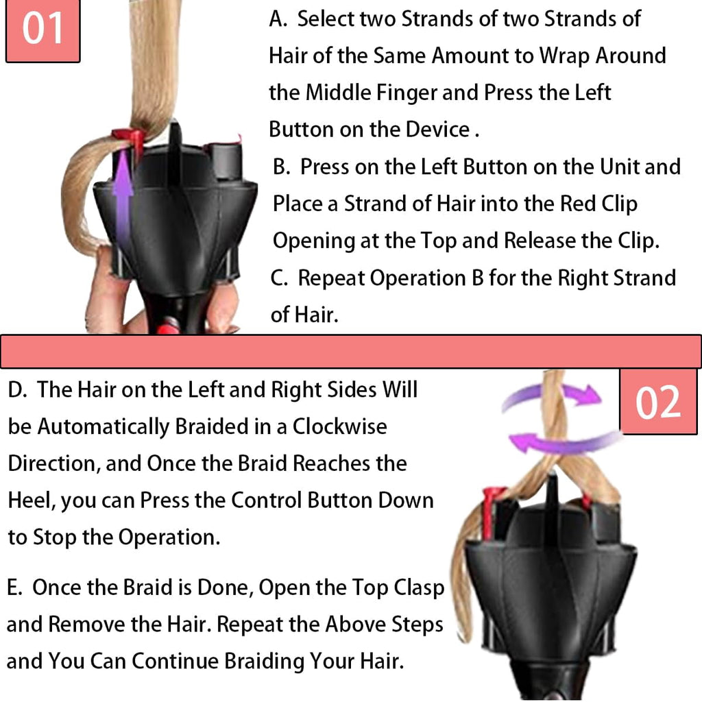 Electronic Braiding Machine Quick Twist Twister Braiding Tool for Women Girls style(Red) - Image 2