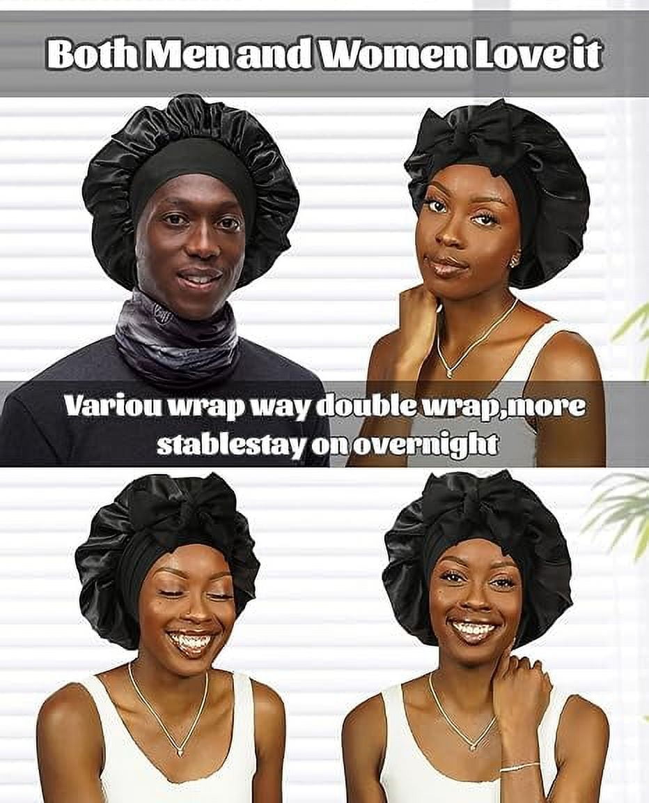Satin Bonnet Silk Bonnet for Sleeping Silk Sleep Cap Double Layer Hair Bonnet with Elastic Tie Band - Image 4