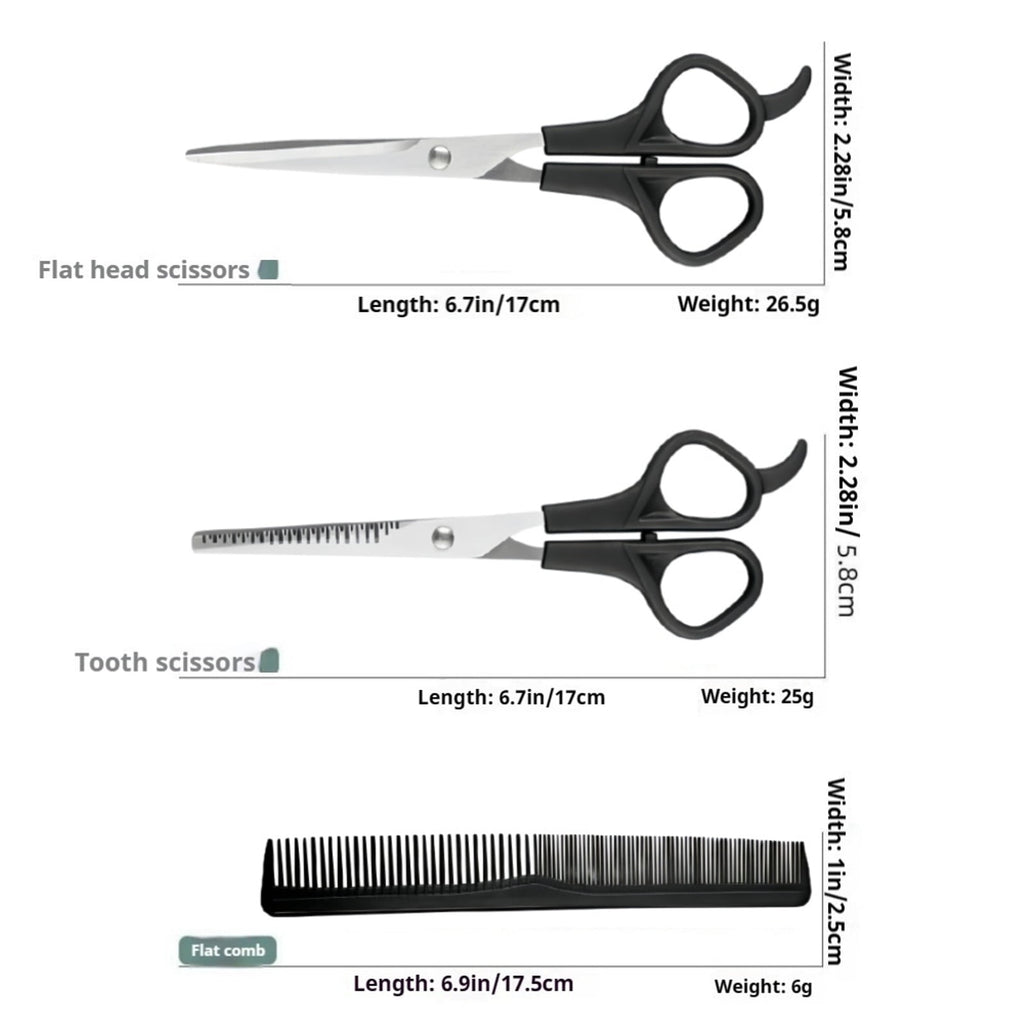 Hair Cutting Scissors Set 3pcs (Straight+Thinning+Comb) Stainless Steel Home Grooming - Image 5