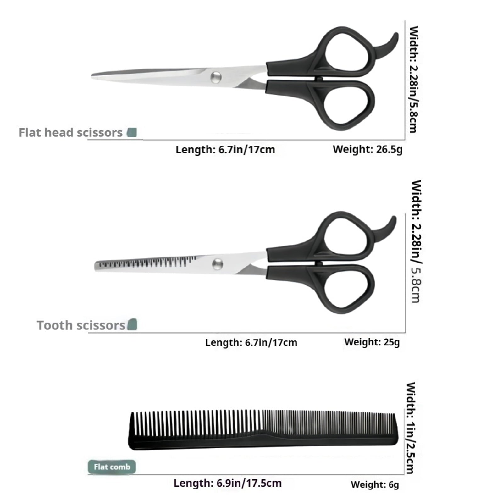 Hair Cutting Scissors Set 3pcs (Straight+Thinning+Comb) Stainless Steel Home Grooming - Image 5