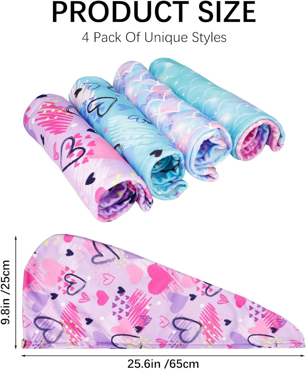 4 Pack Microfiber Hair Drying Towel, Super Absorbent Hair Towel Wrap for Kids Girls Women, Fast Drying Hair Turbans f... - Image 2