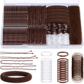 MORGLES 415 Pcs Bobby Pins & Hair Ties Kit, 200 Rubber Bands Brown & Clear 100 Bobby Pins 100 U-Shaped Pins 10 Hair Nets 5 Cotton Ties for B