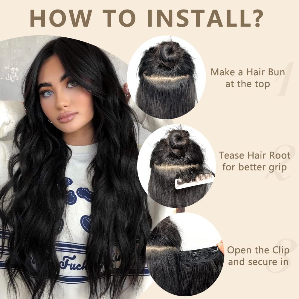 Clip in Long Wavy Synthetic Hair Extension 20 Inch Black 4PCS Thick Hairpieces Fiber Double Weft Hair for Women - Image 5