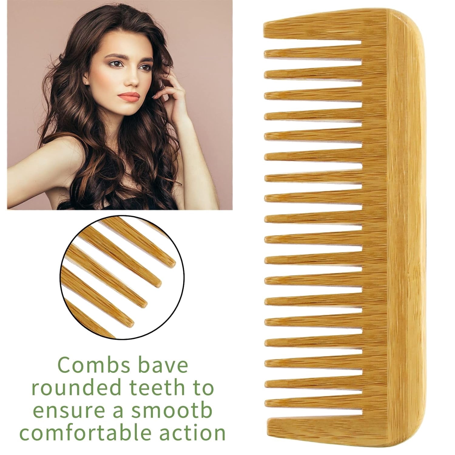 Bamboo Wooden Hair Comb for Women and Men - Eco Friendly Wide Tooth Comb Detangling Curly Hair and Beard Comb For Men... - Image 4