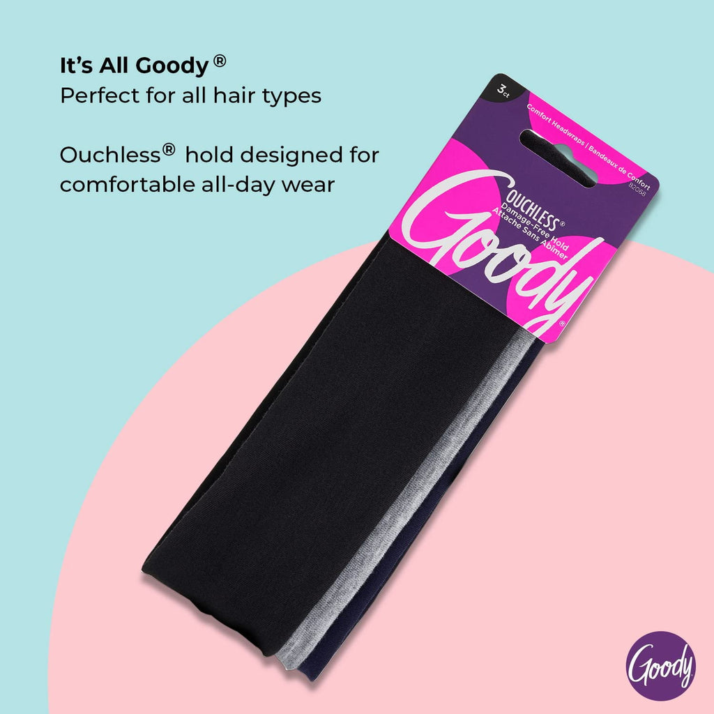 Goody Neutral Fabric Headbands, Soft, All-Day Comfort and Style, Navy, Grey, Black, 3 Ct - Image 3