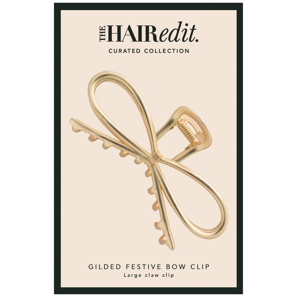 The Hair Edit Gilded Festive Bow Claw Clip, Gold - Image 2