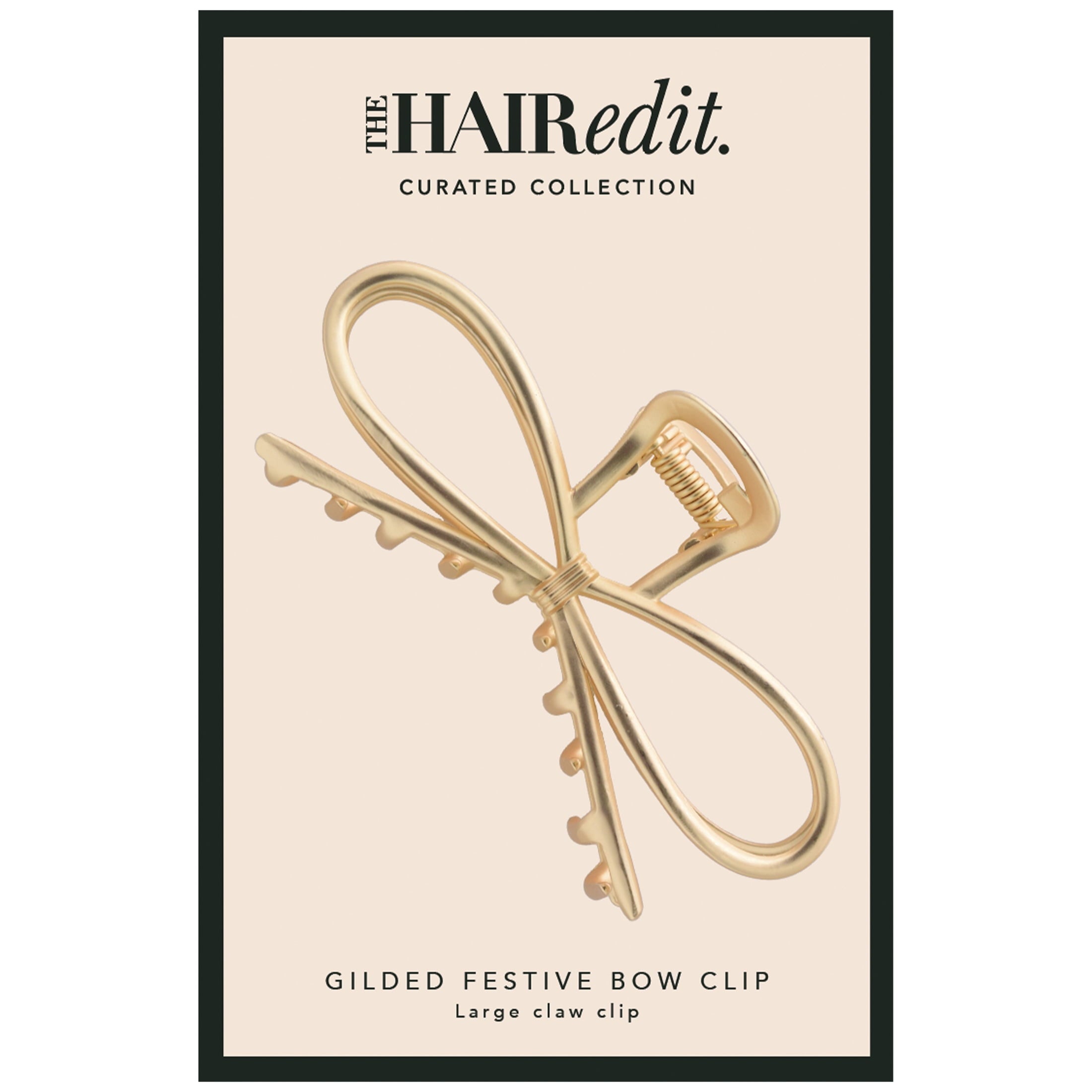 The Hair Edit Gilded Festive Bow Claw Clip, Gold - Image 2