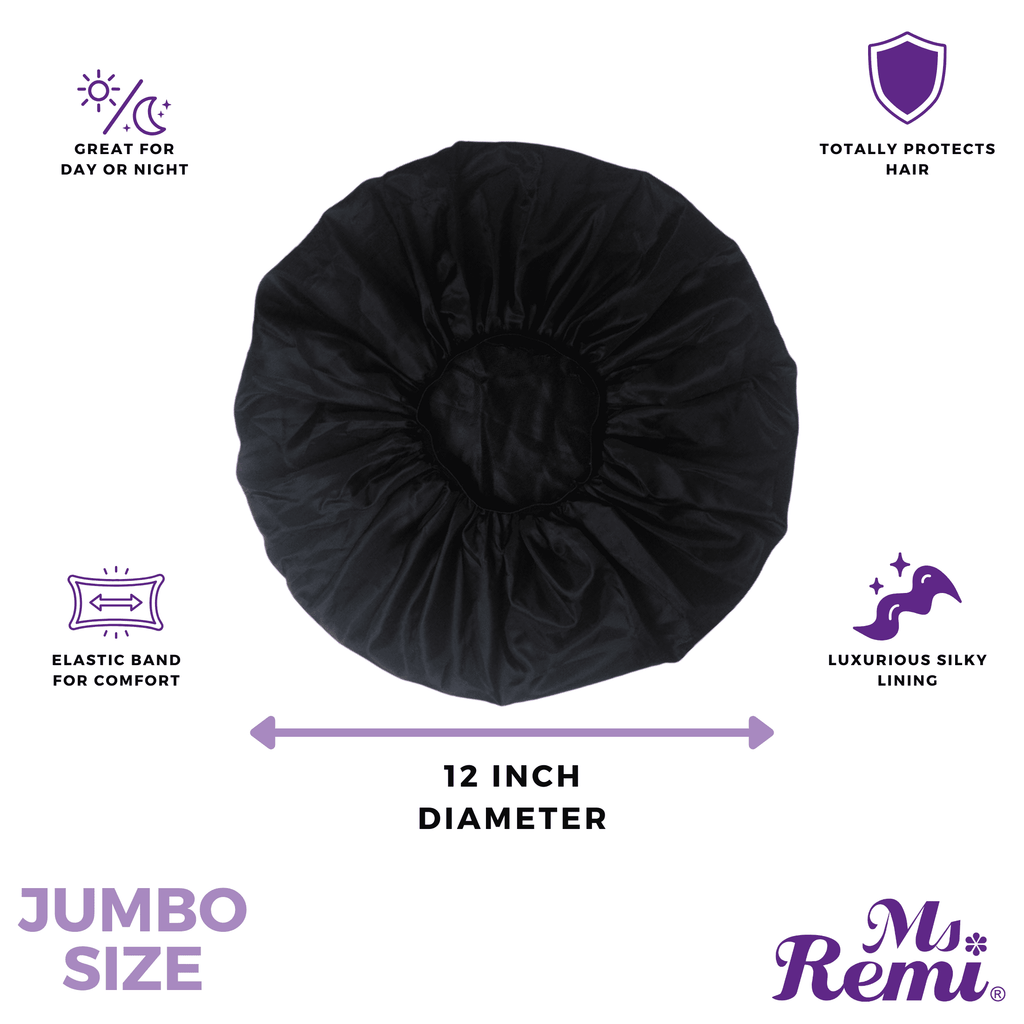 (3 pack) Ms. Remi X-Large Black Satin Hair Bonnet for Day and Night Protection - Image 3