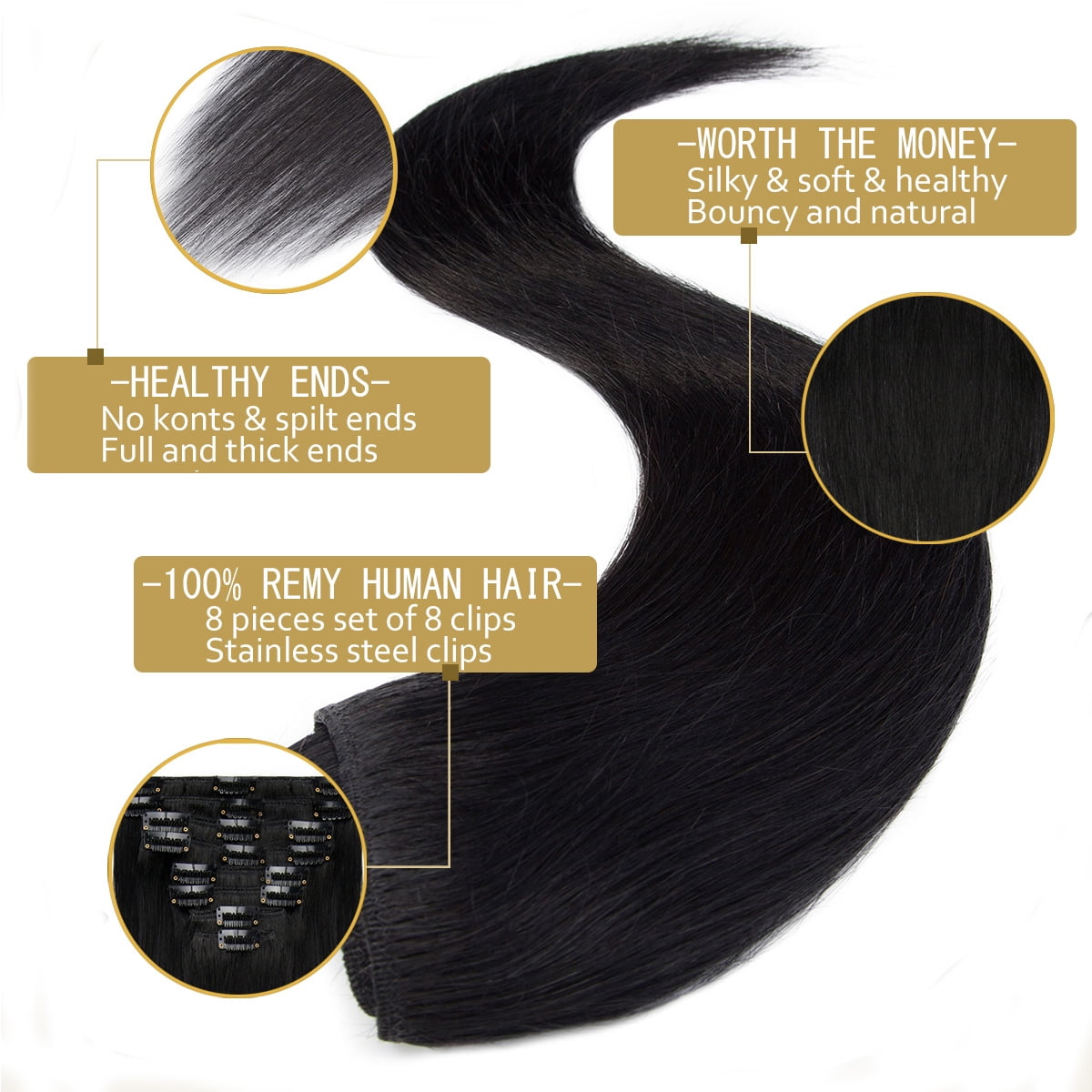 in Hair Extensions 100% Real Remy Human Hair Full Head Straight Balayage Hair 8-24 inch - Image 4