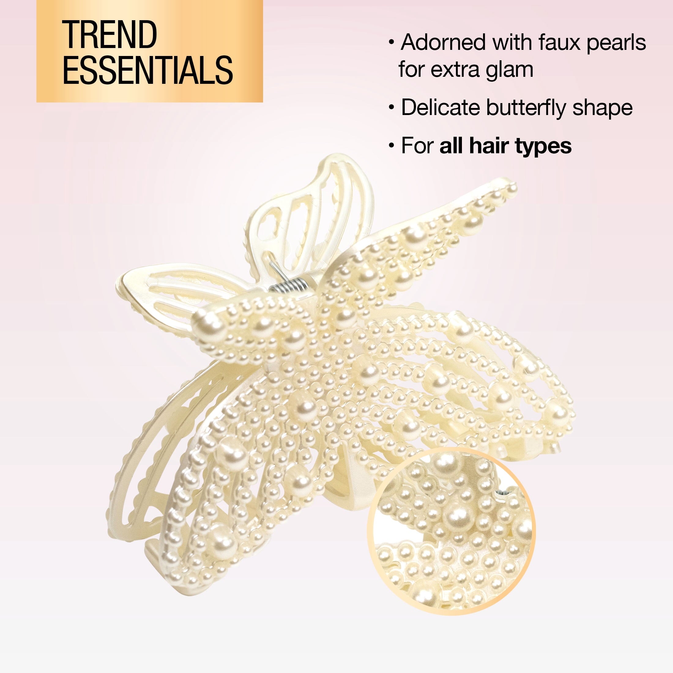 Scunci Faux Pearl Butterfly Claw Clip, Pearl, 1 Count - Image 3