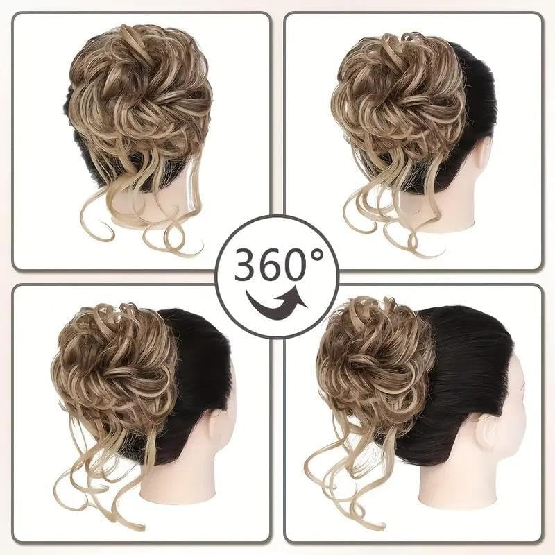 bun,Fake Bun Ponytail Hair Extension Wig for Women, Wavy Curly Hair Bun in Chignon Hairpieces,H-air bun extension Eve... - Image 4