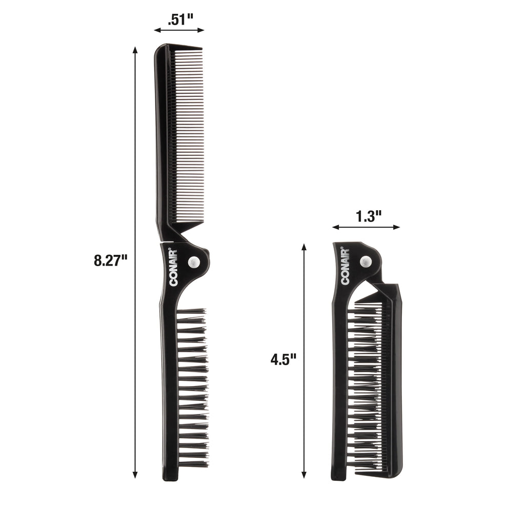 Conair Man 2-in-1 Foldable Detangling Brush and Fine Tooth Comb Compact Styler, Black - Image 6