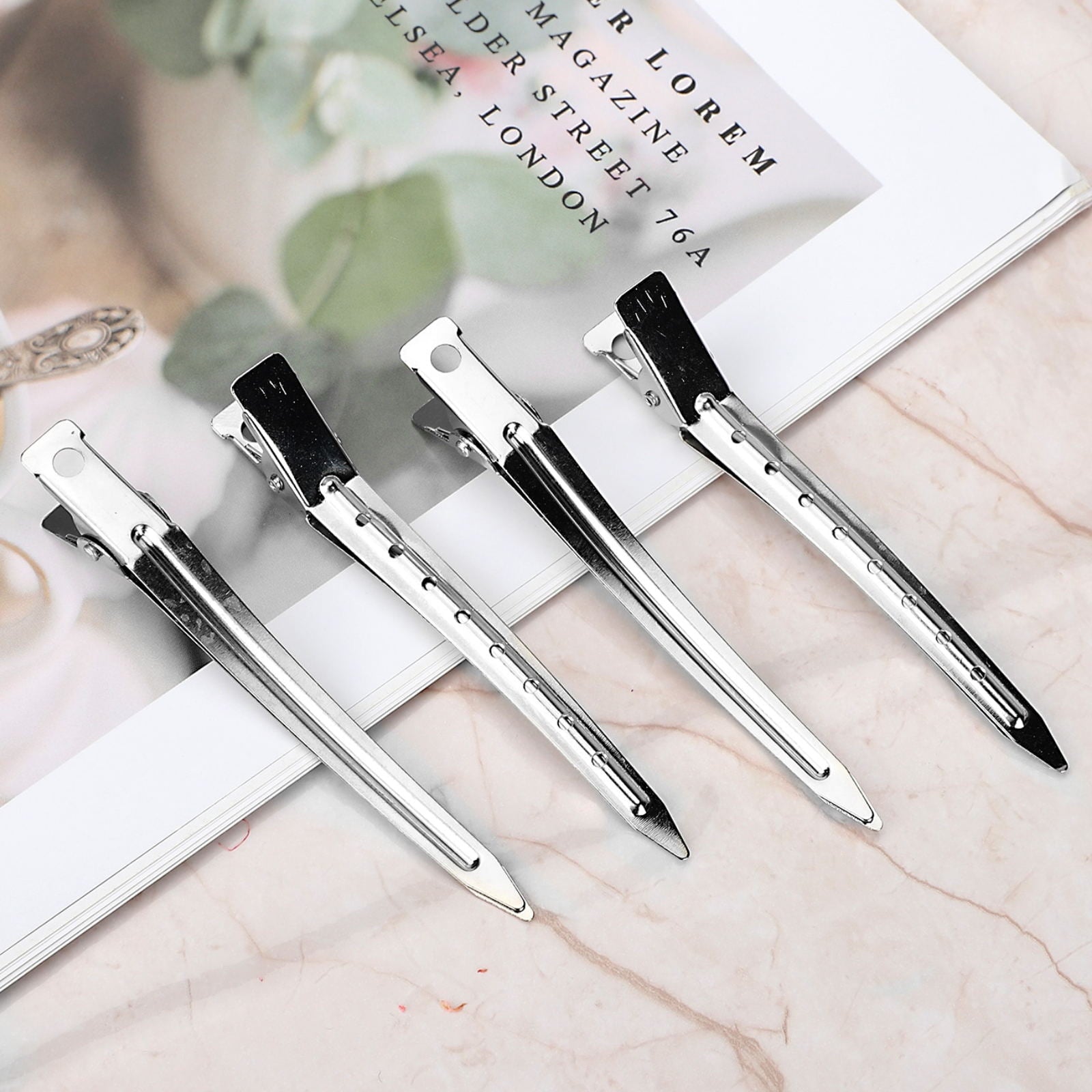 12pcs Clips, Silver Metal Sectioning Clips for Women Girls, Duck Bill Clips for Styling, 3.5'' - Image 6