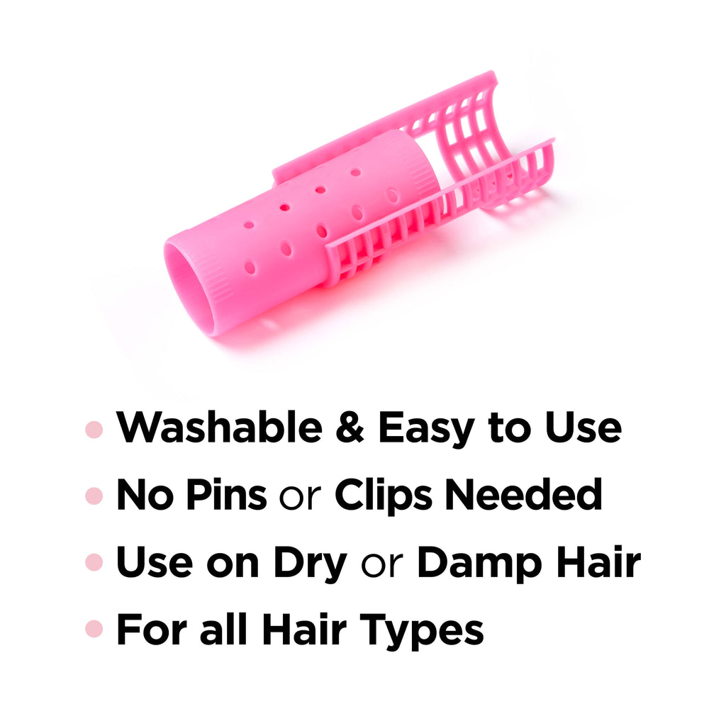 KISS COLORS & CARE Magnetic Snap On Hair Roller, 1 1/8", X-Large, 8 Piece Set, Hot Pink - Image 2