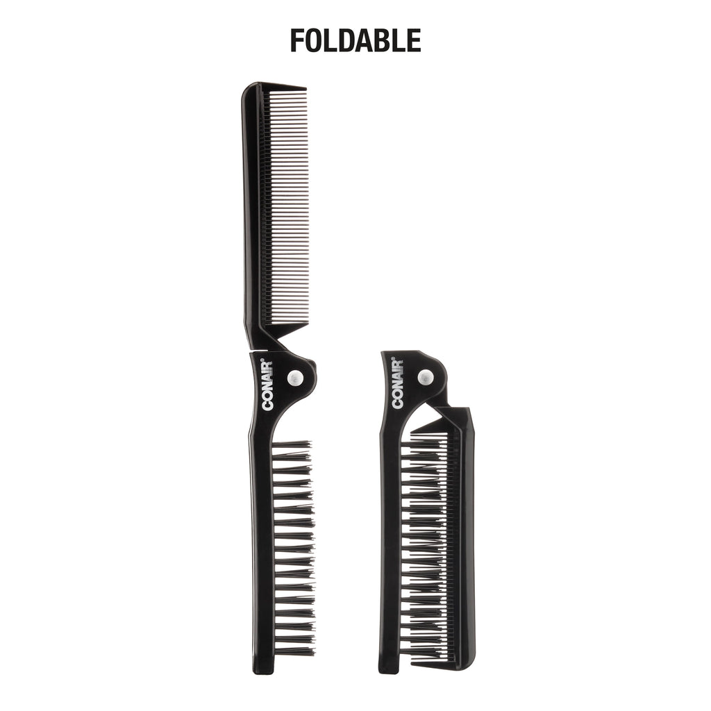 Conair Man 2-in-1 Foldable Detangling Brush and Fine Tooth Comb Compact Styler, Black - Image 5