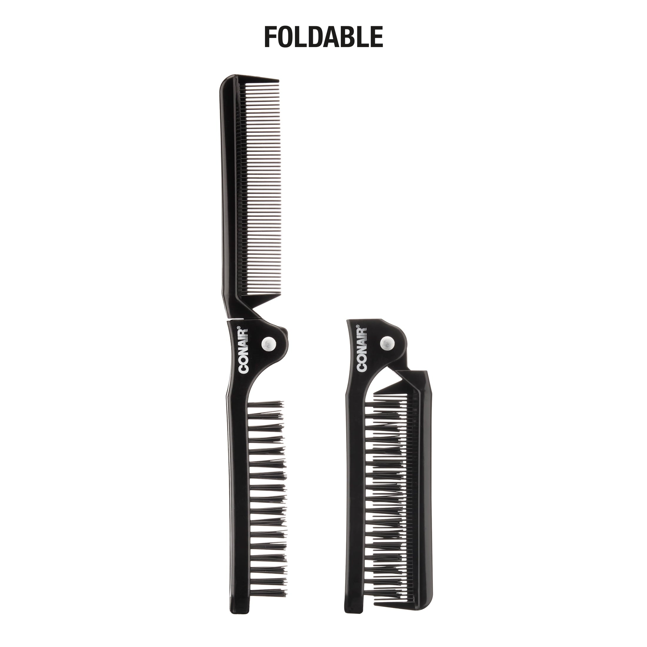 Conair Man 2-in-1 Foldable Detangling Brush and Fine Tooth Comb Compact Styler, Black - Image 5