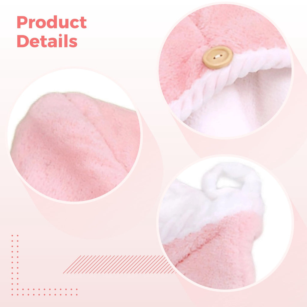 Super Absorbent Quick Dry Turban, Coral Fleece Double-Layer Thickened, Pink & White, 23.6 x 9.8 in / 60 x 25 cm - Image 3