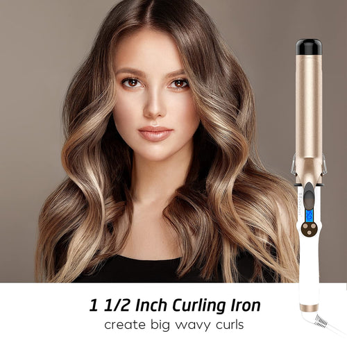 1 1/2 Inch Curling Iron Large Barrel, 1.5 Long Barrel Hair Curling Wand Dual Voltage, Ceramic Tourmaline Coating with... - Image 2