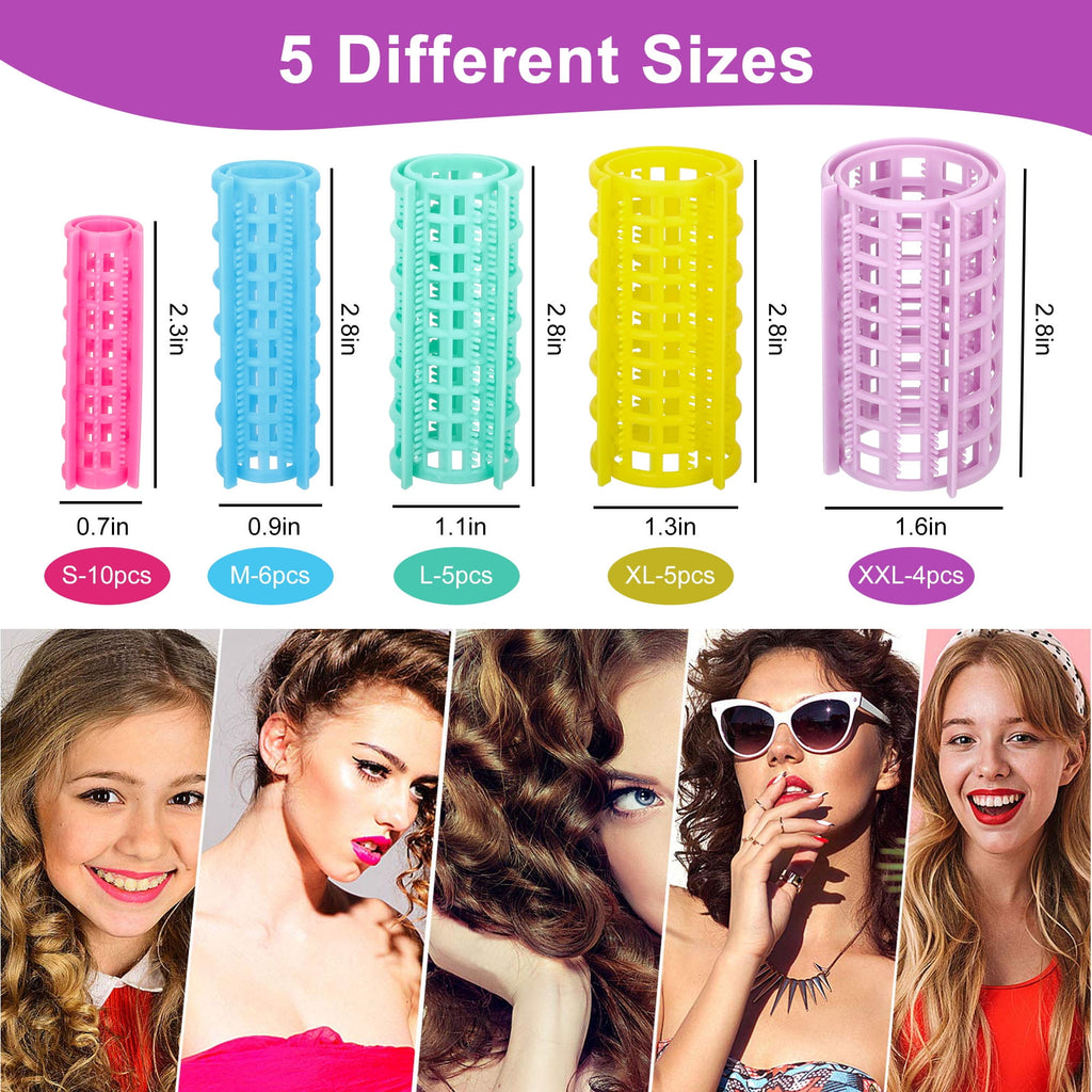 30pcs on Plastic Hair Rollers, 5 Sizes No Heat Curlers, Self Grip Hairdressing Styling Tools, Random Colors - Image 4