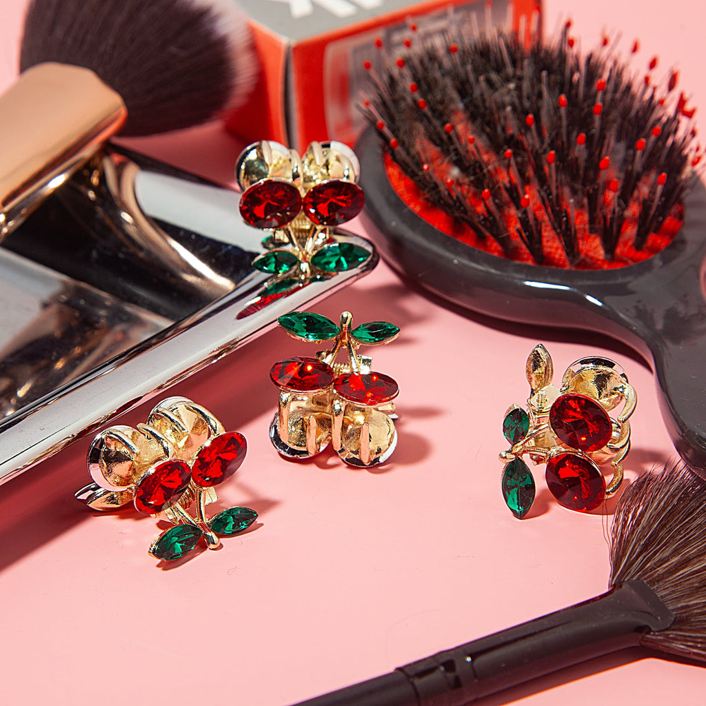 Enchante Small Rhinestone Cherry Claw Hair Clips 4-Pack - Image 6