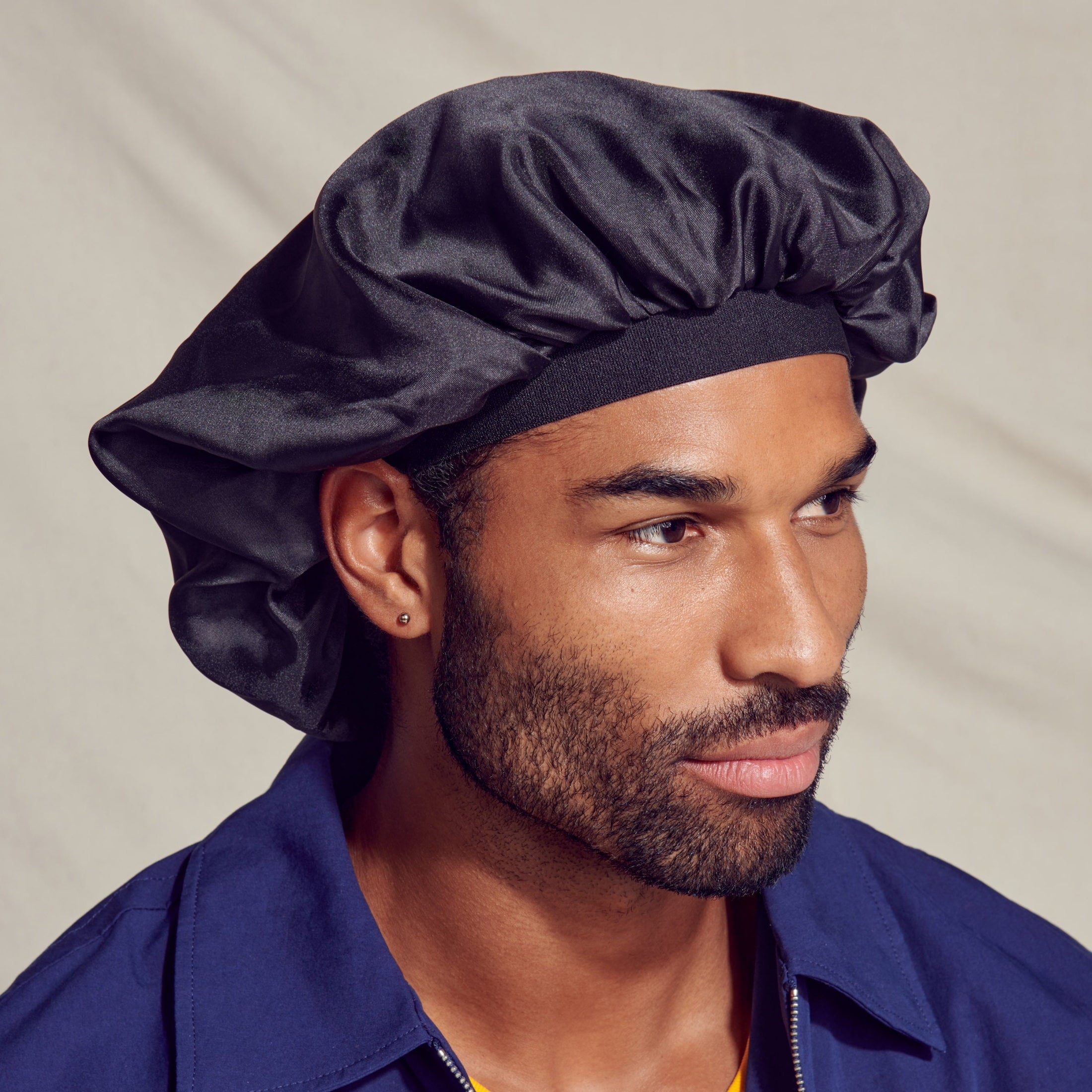Silky Satin Reversible Hair Bonnet Cap, Wide Edge, XL, Black - Image 3