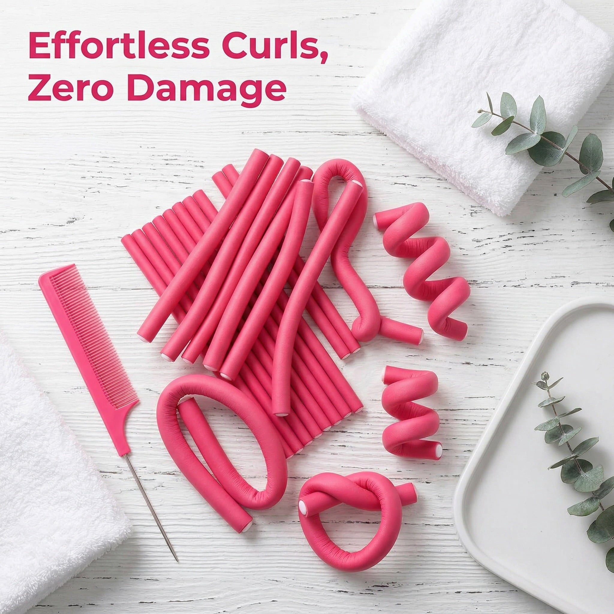 60-Pack Rods, No Heat Hair Curlers Rollers for Long & Short Hair, Twist Flexi Set (Pink, 0.3 x 7 Inch) - Image 3
