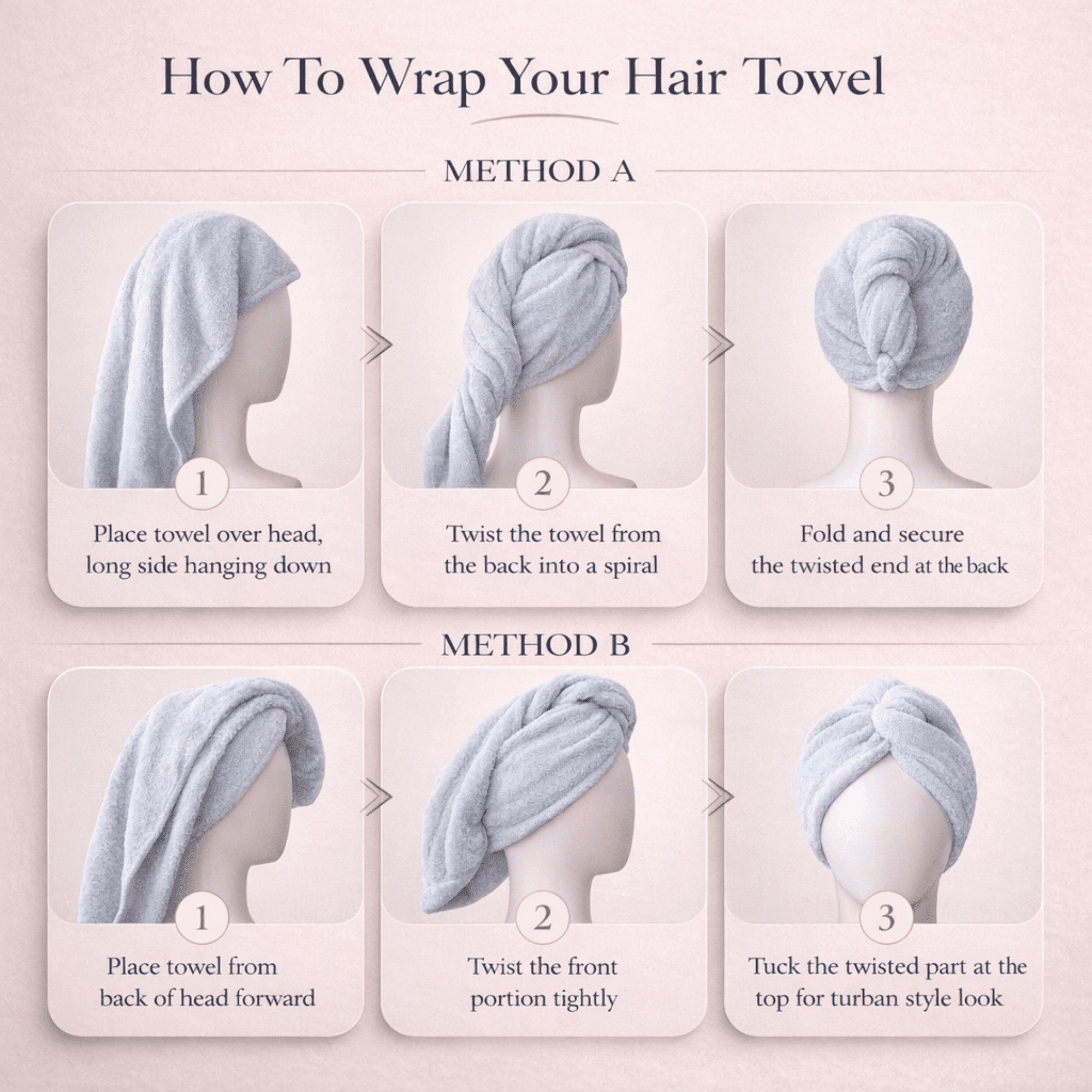 3-Pack Microfiber Hair Turban Towels Women Quick Dry Twist Anti-Frizz Curly Long Hair by Towel Oasis - Image 3