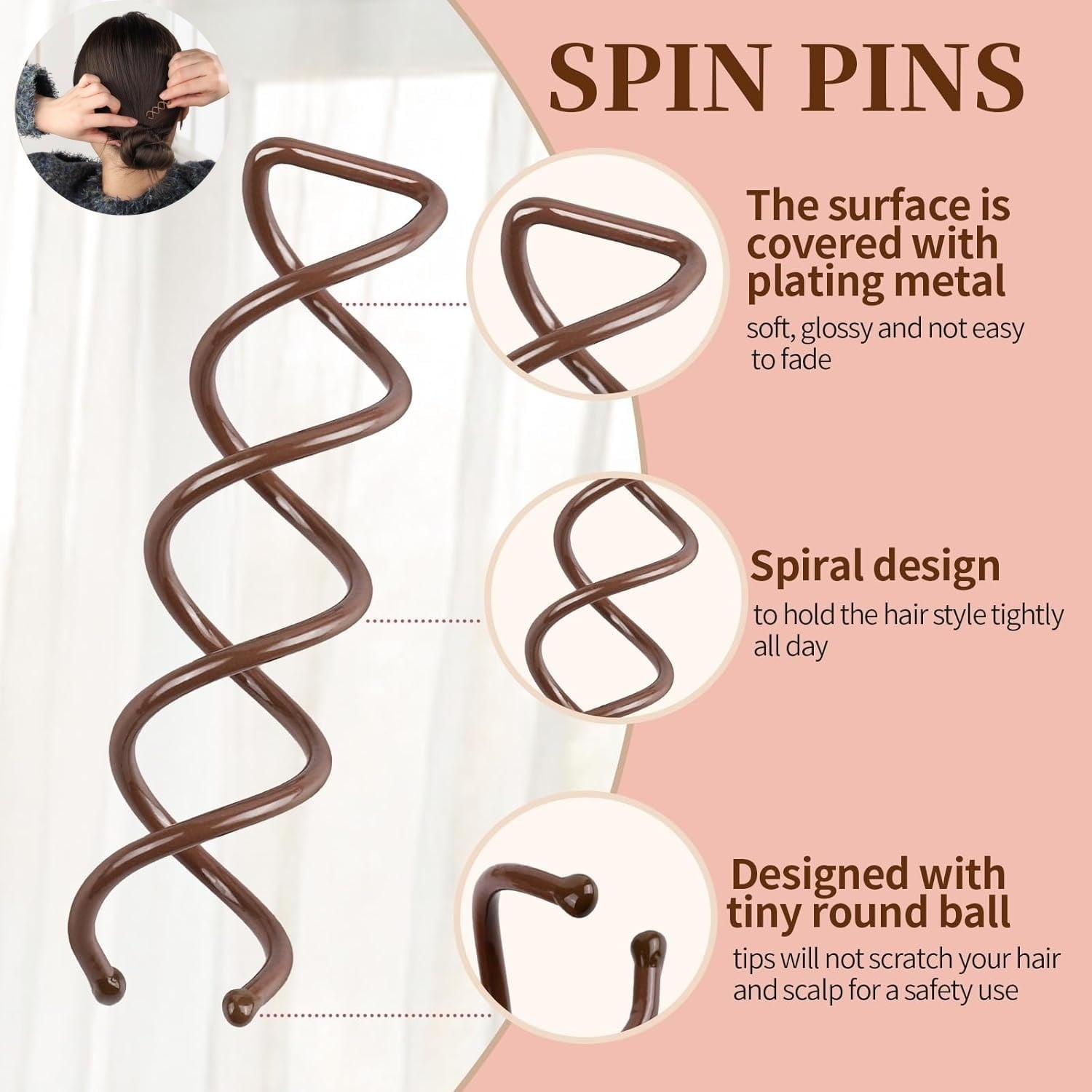 50 Pcs Spiral Hair Pins, Spiral Twist Hair Pins Spin Pins for Hair, Alloy Spirals Bobby Pins, Hair Bun Maker Bun Twis... - Image 3