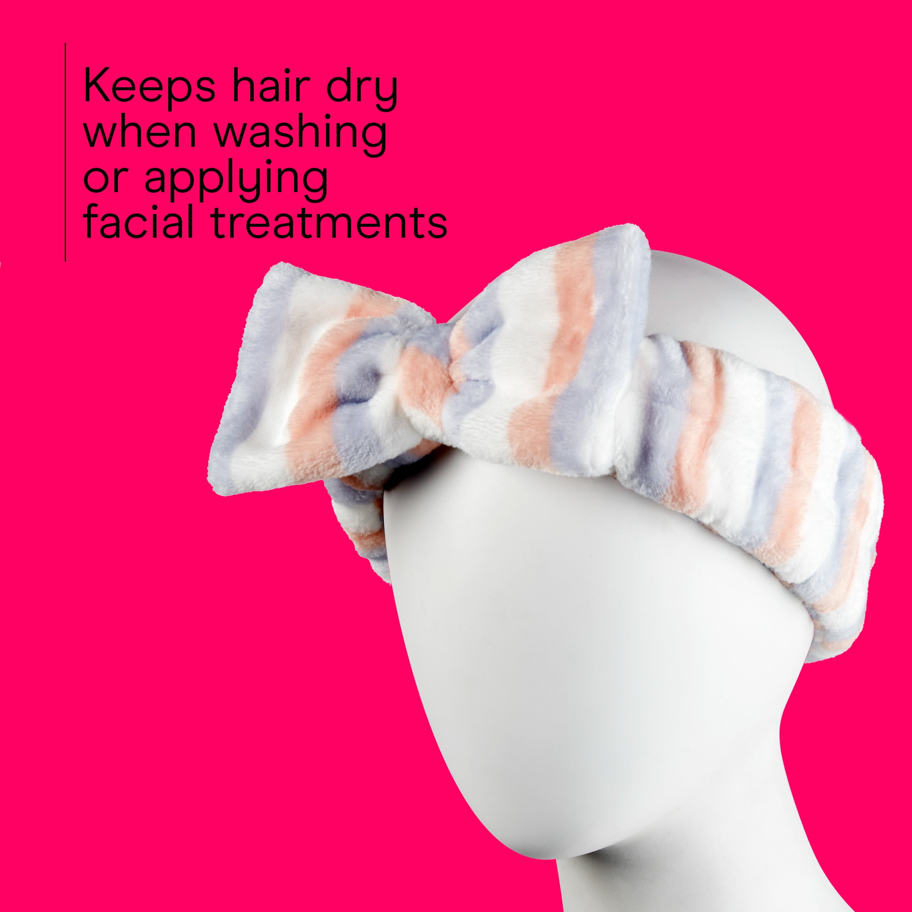Striped Spa Headwrap with Bow for Face Washing and Beauty Routines - Image 3