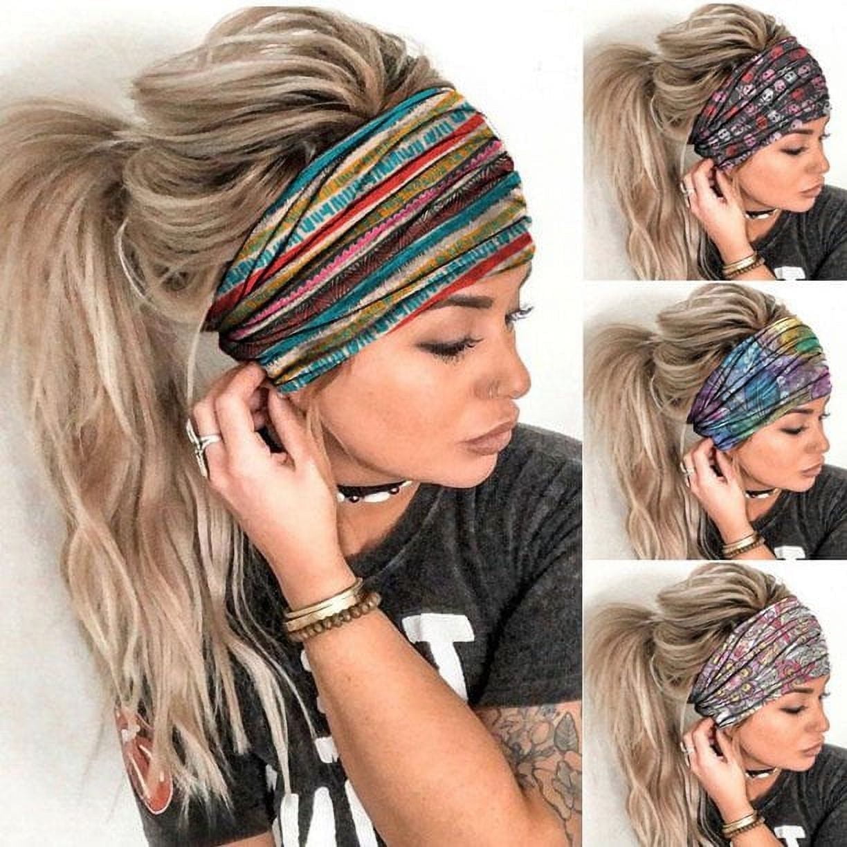 4Pcs Headbands for Women,Non-Slip Elastic Wide Headbands,Sweat Fashion Headwraps Hair Bands Headwear Fit All Head Siz...