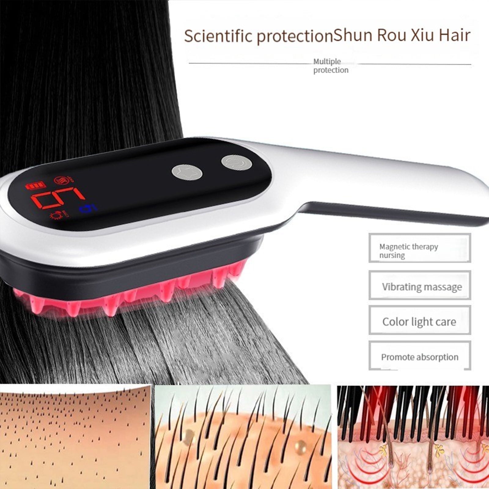 Comb, Anti Hair Loss Head Care Massage Comb Brush, Red Blue Light Phototherapy Vibration Hair Regrowth Brush for Hair... - Image 3