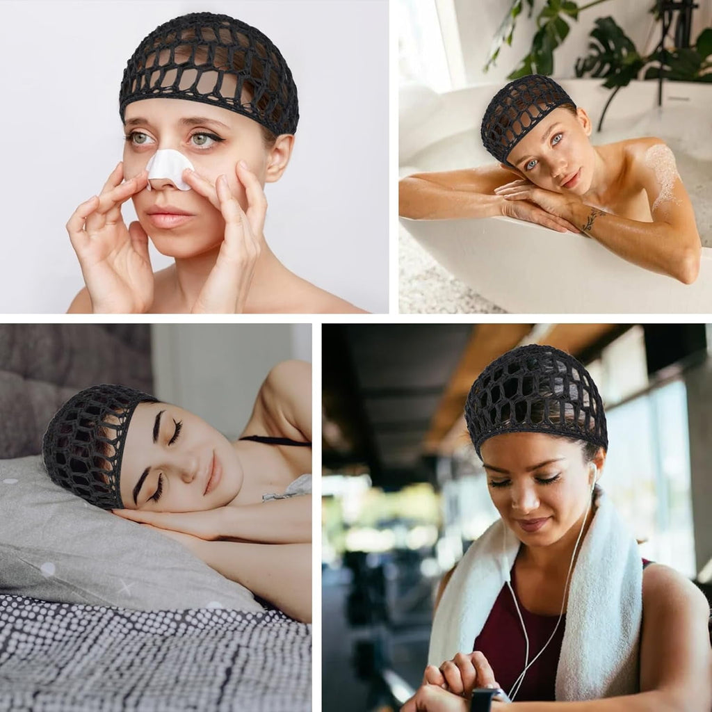 2 PCS Hair Nets for Sleeping,Crochet Mesh Wrap Caps for Silk Press, Curly Hair & Wig Protection,Soft Reusable Bonnets for Women, Lift Strap - Image 3