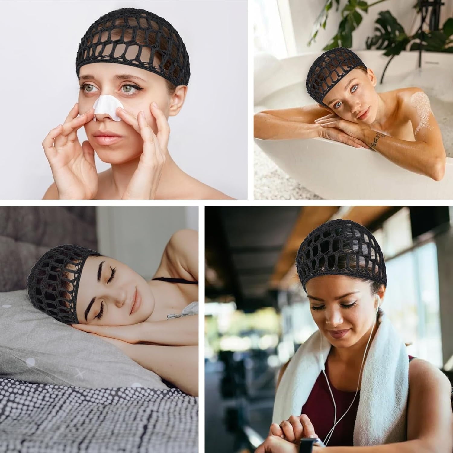 2 PCS Hair Nets for Sleeping,Crochet Mesh Wrap Caps for Silk Press, Curly Hair & Wig Protection,Soft Reusable Bonnets for Women, Lift Strap - Image 3