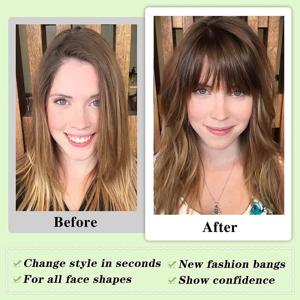 in Bangs - 100% Human Hair Bangs in Hair Extensions, Medium Brown Color #4 on Bangs Wispy Bangs Fringe with Temples H... - Image 3