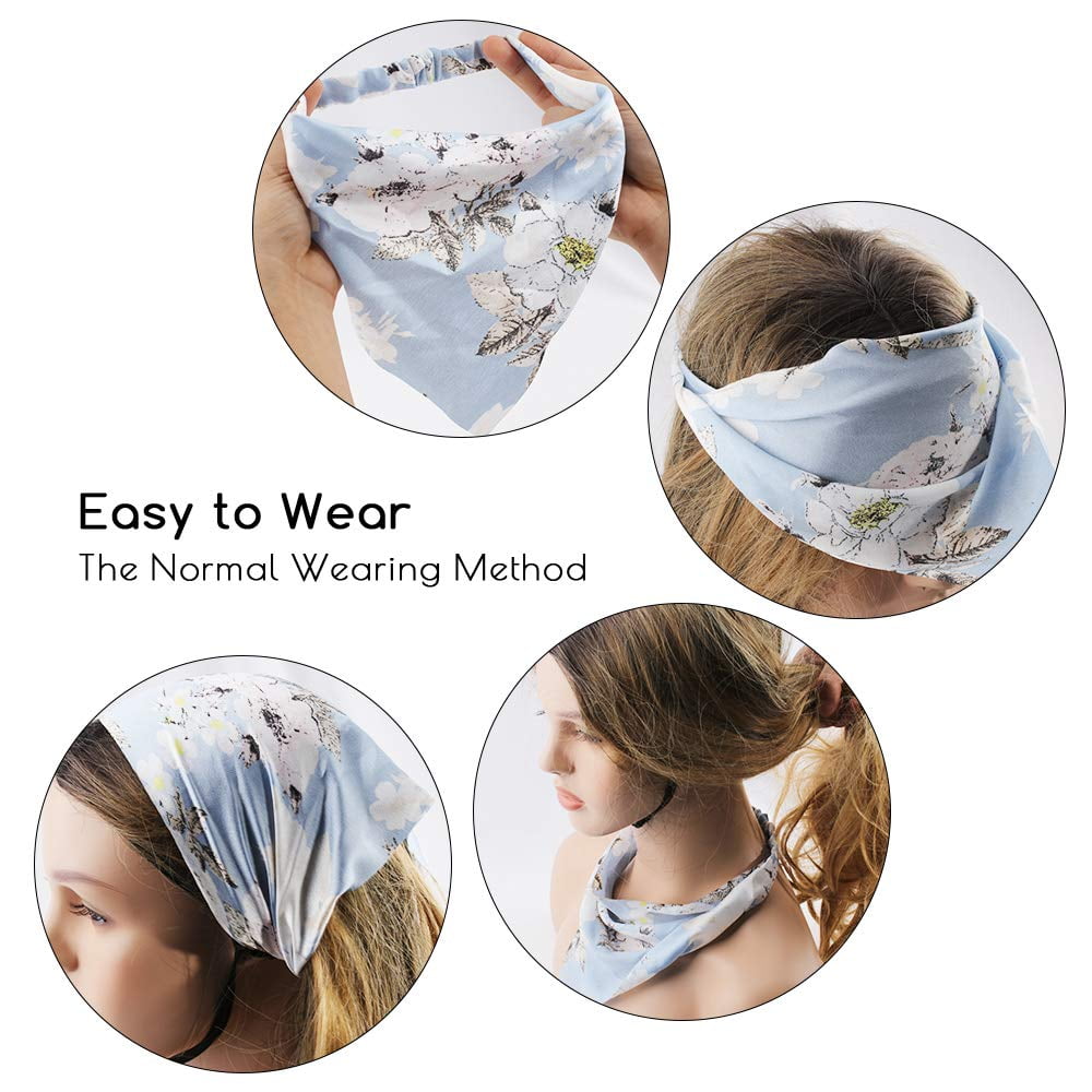 5 Pack Floral Hair Scarf Boho Head Kerchief Elastic Head Bandana Chiffon Triangle Headbands Hair Accessories for Women - Image 5