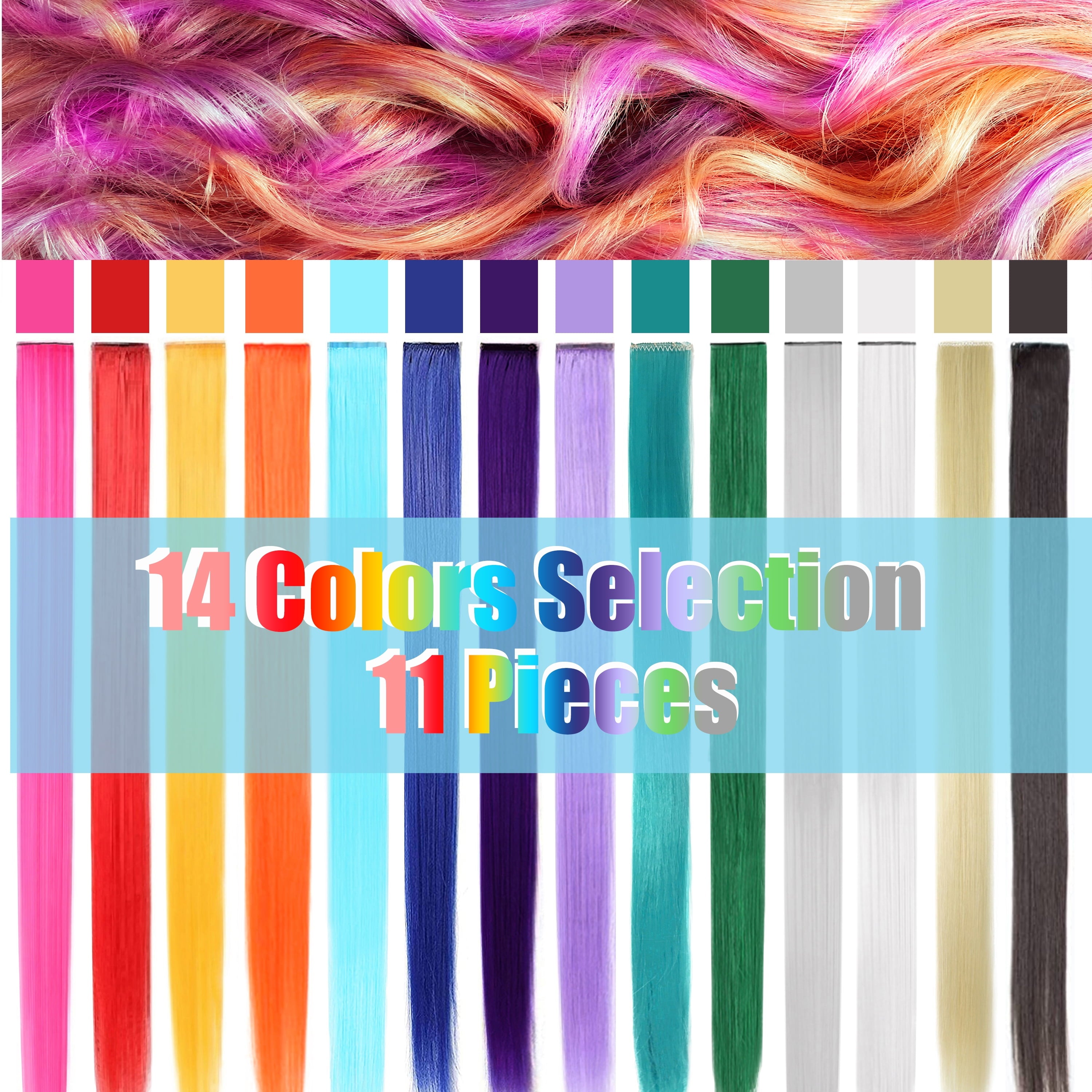 Beaute Galleria Single Color 21 inches Long Straight Party Highlights Clip In Synthetic Hair Extensions, Costume Cosplay, 11 Pack (Pink) - Image 4