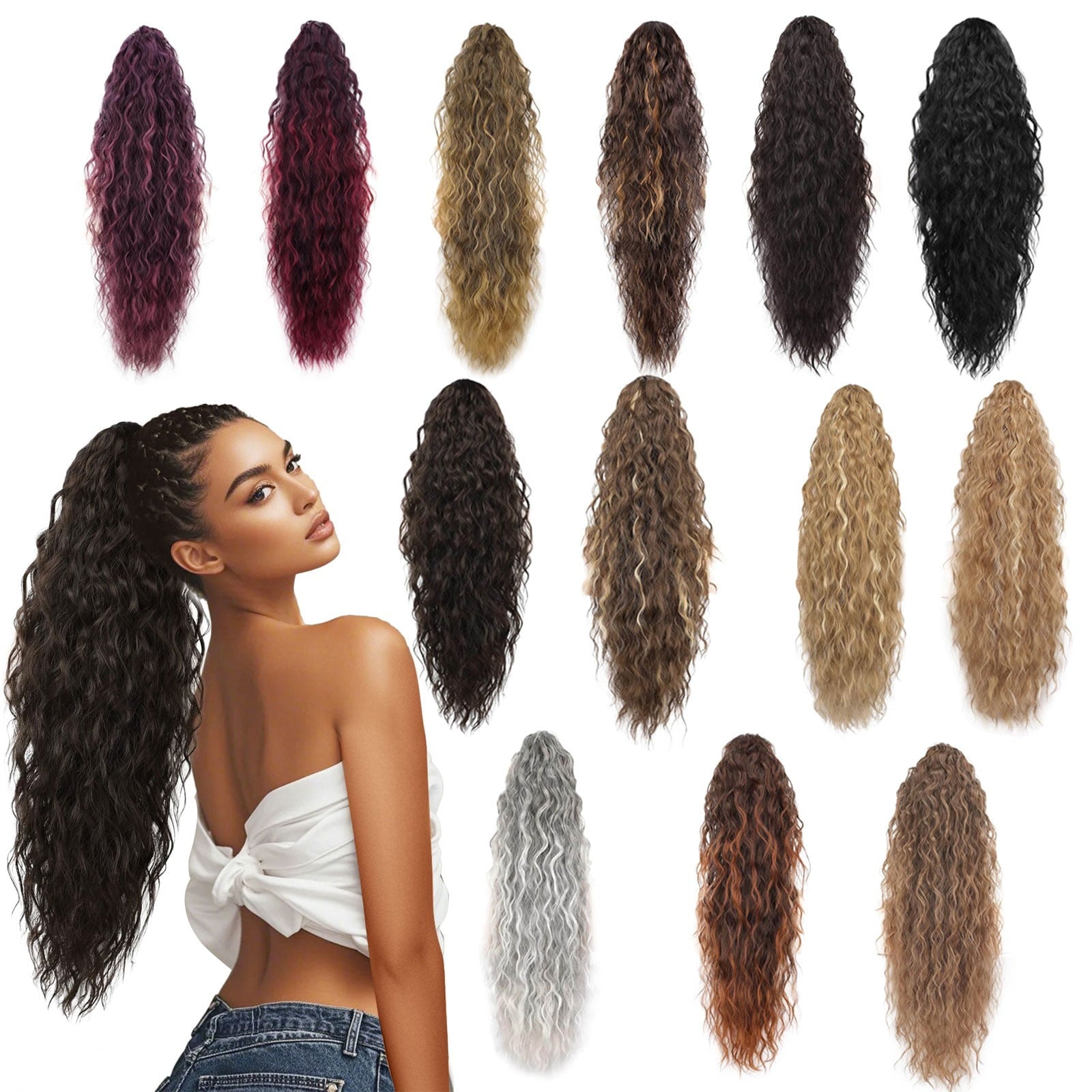 30 inch Claw Long Wavy Ponytail Extension Pony Tail Clip in Hair Extensions for Women Synthetic Hairpiece - Image 3