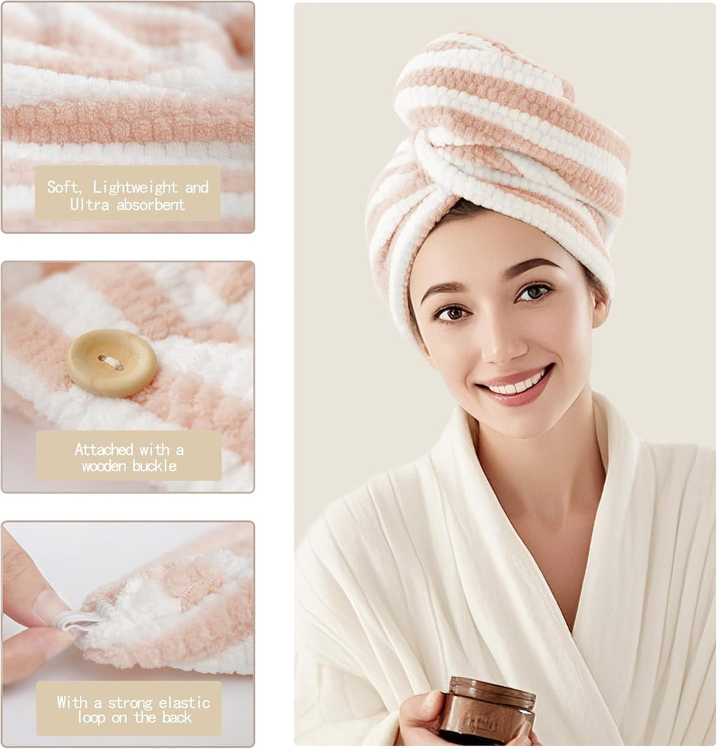 4 Extra Large Microfiber Hair Towel Wrap for Women Super Absorbent & Quick Dry with Button for Curly Long & Short Hai... - Image 3