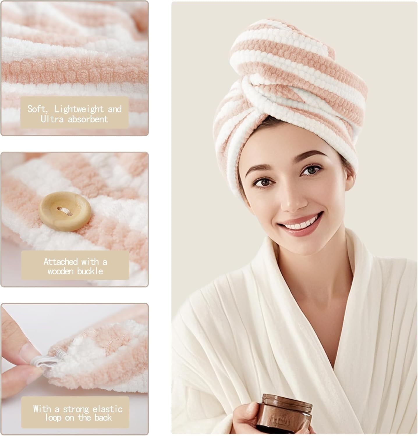 4 Extra Large Microfiber Hair Towel Wrap for Women Super Absorbent & Quick Dry with Button for Curly Long & Short Hai... - Image 3