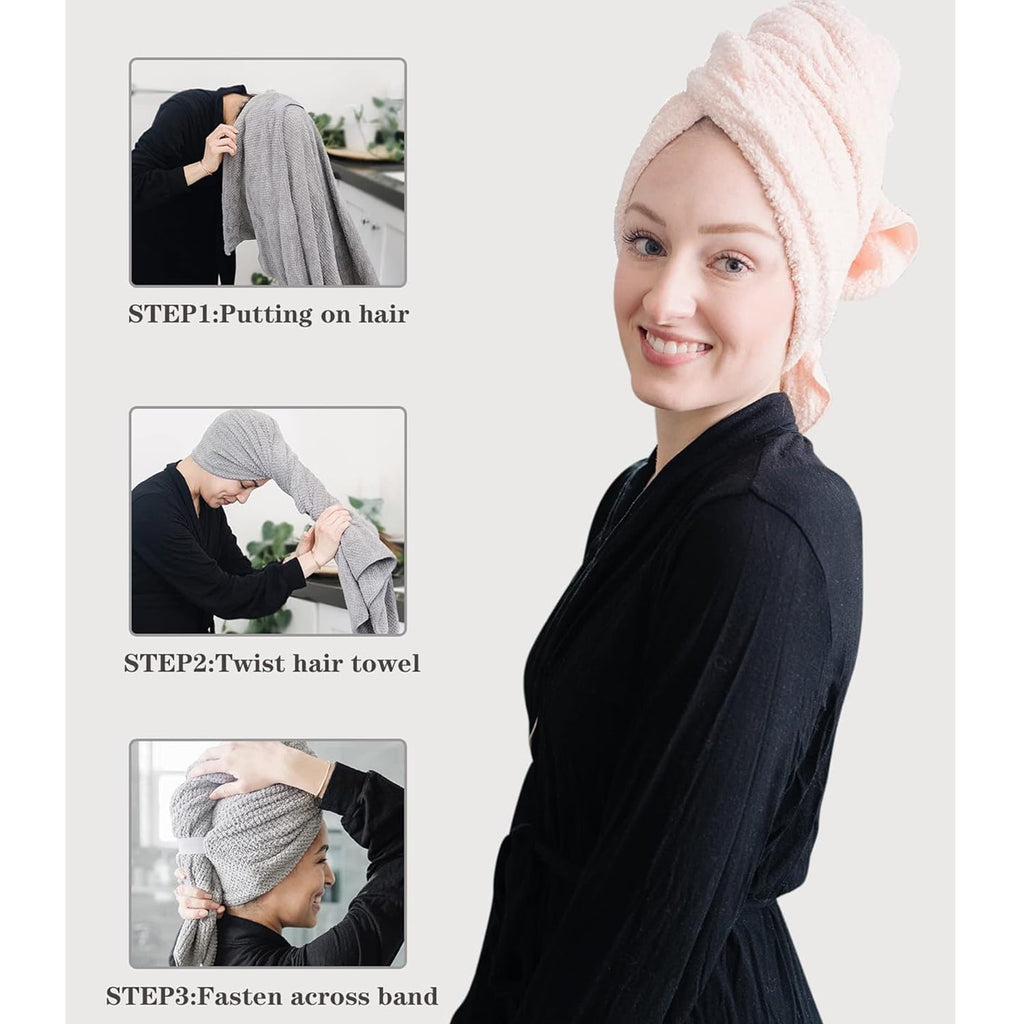 2 Pack Microfiber Hair Towel Wrap for Women, Ultra Absorbent Quick Dry Bath Towels, Anti Frizz Turbans for All Hair T... - Image 4