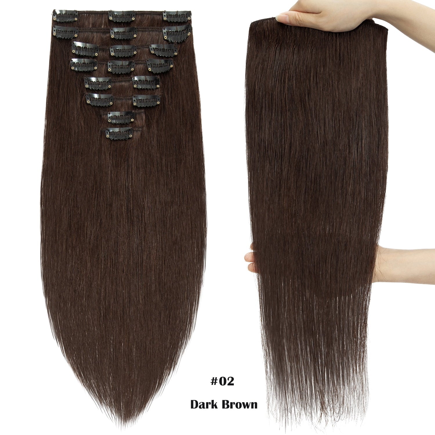 Benehair 100% Remy Human Hair Clip In Human Hair Extensions Full Head 8 Pcs Invisible Brown Hair Straight Smooth Hair Extensions US 8A Quali - Image 2