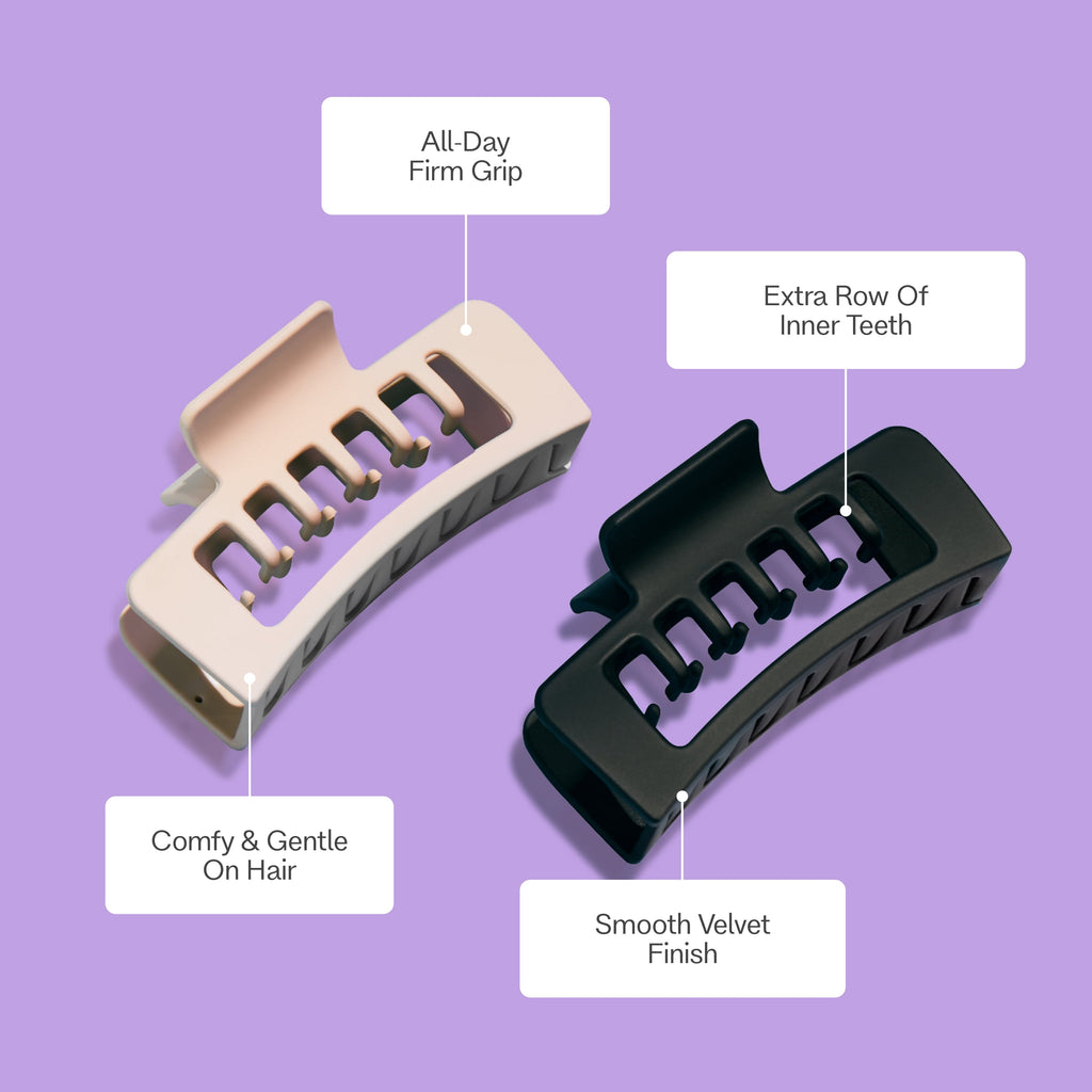 Gimme Beauty Claw Clip Thick Double Teeth Rectangle Black/Tan 2 Ct - Image 3