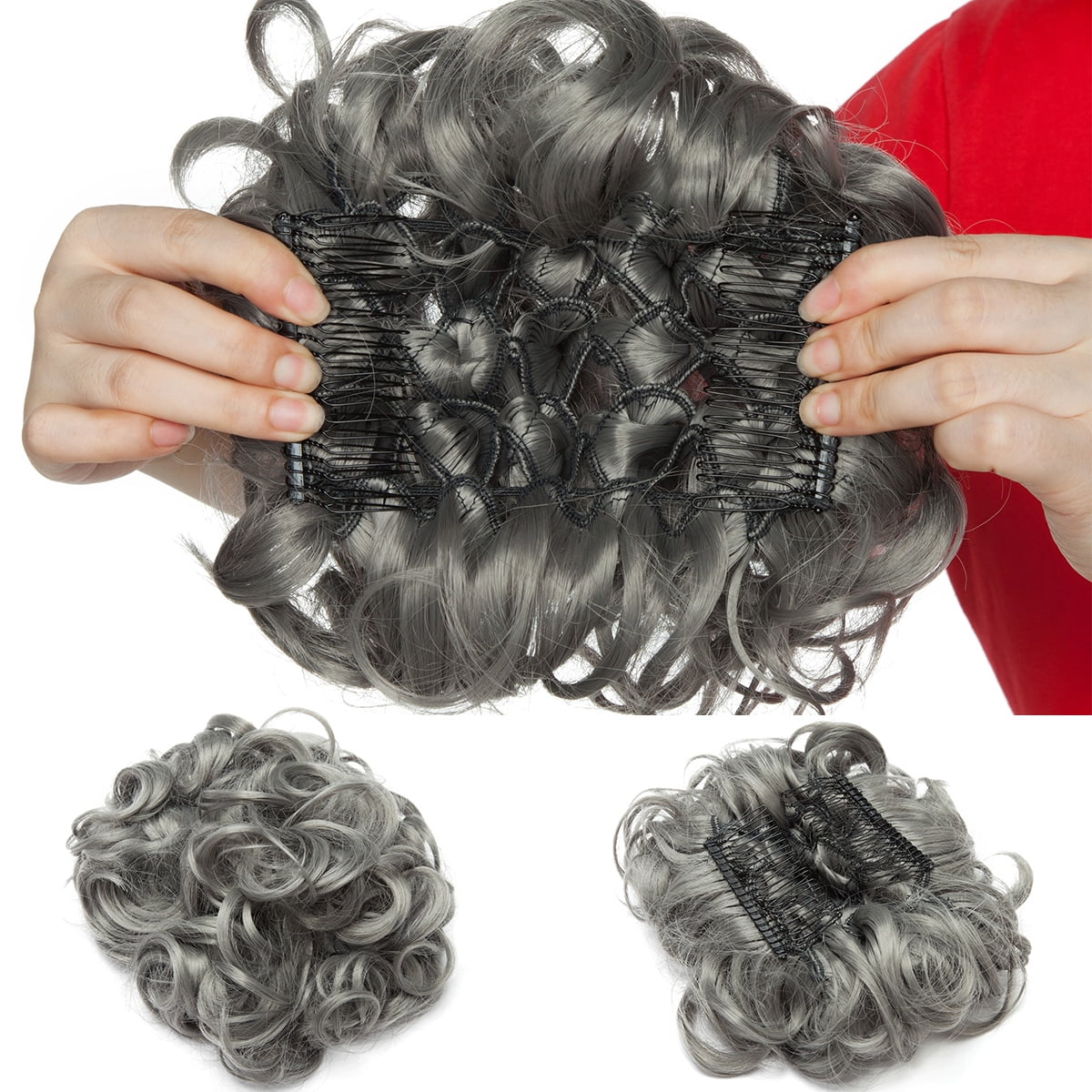 in Messy Bun Hair Piece Wavy Scrunchie Hair Extension Fake Hair Donut Ponytail Comb Stretch Hair Extension for Women ... - Image 4
