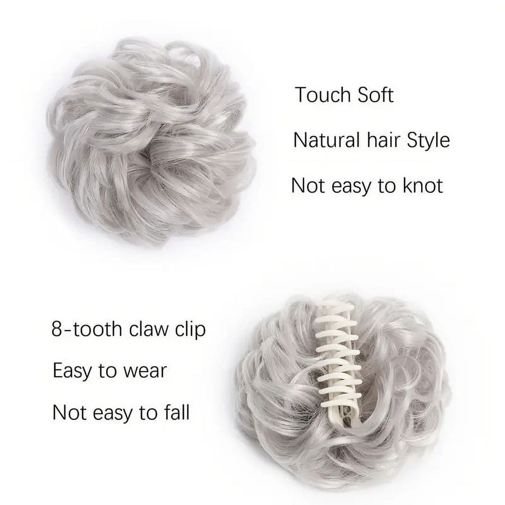 Haobuy Claw Clip Messy Bun Hairpiece, Wavy Curly Messy Hair Bun Extensions Claw Clip for Women Girls-Light Gray - Image 5