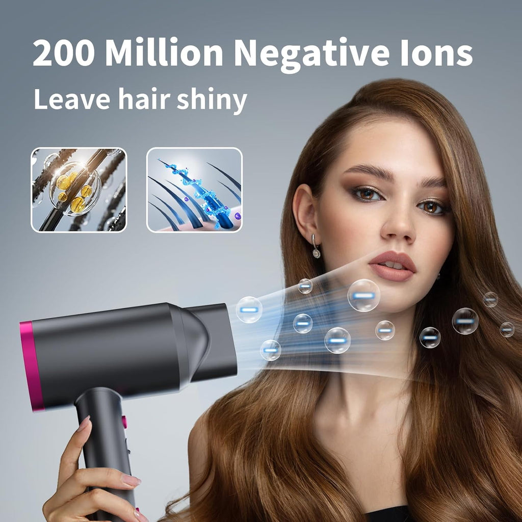 Professional Ionic Hair Dryer, Powerful 1600W Fast Drying Low Noise Blow Dryer with Concentrator Nozzle Diffuser Attachments for Home Salon - Image 2