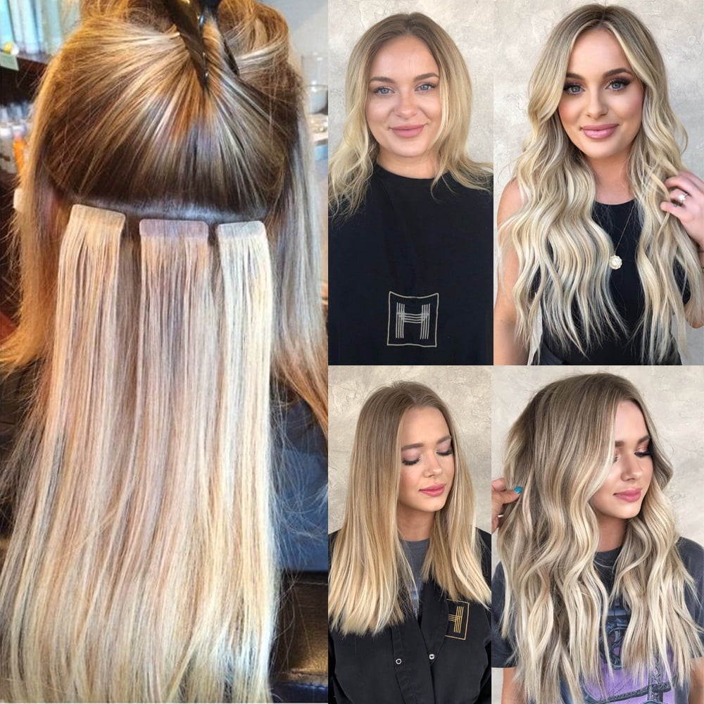 In 100% Real Remy Human Hair Extensions 18inch Seamless Skin Weft Thick Glue Straight Women Brown 10-20pcs - Image 5