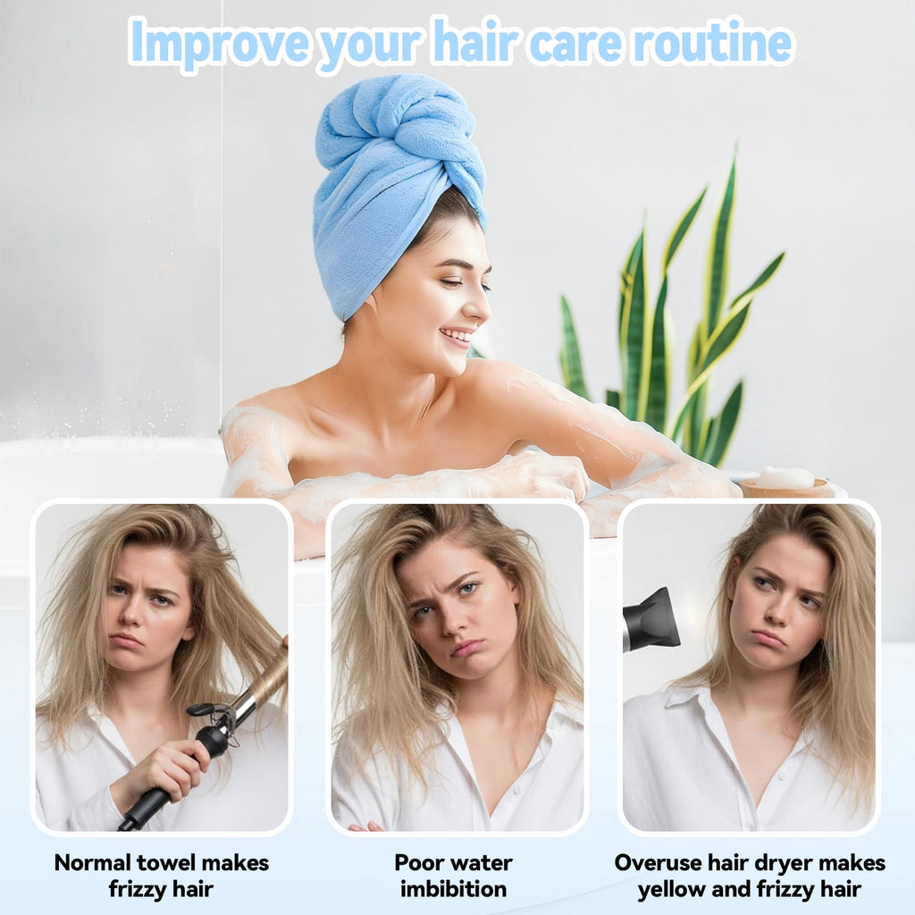 3 Microfiber Hair Towel, Hair Turbans for Wet Hair, Drying Hair Wrap Towels for Curly Hair Women Anti Frizz (Blue,Gre... - Image 4