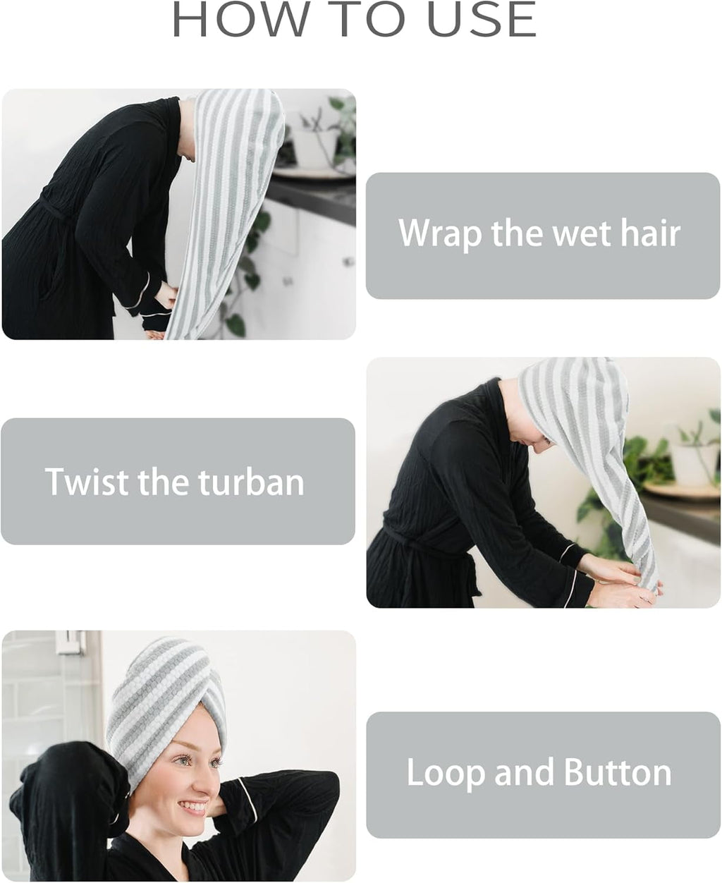 4 Extra Large Microfiber Hair Towel Wrap for Women Super Absorbent & Quick Dry with Button for Curly Long & Short Hai... - Image 5