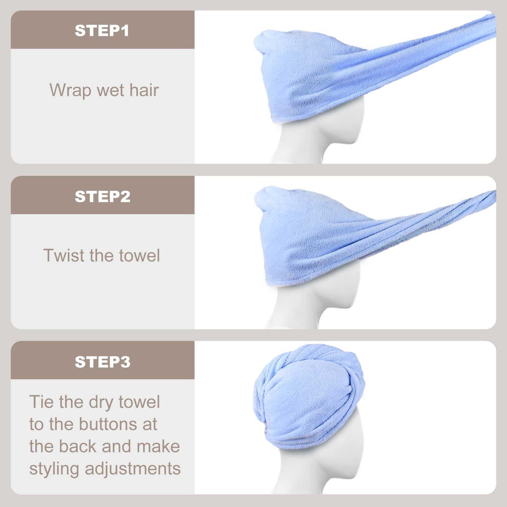 Wrap for Women 2 Pack, Ultra Absorbent Twist Turban Drying Cap Wrap, Blue&Gray - Image 4
