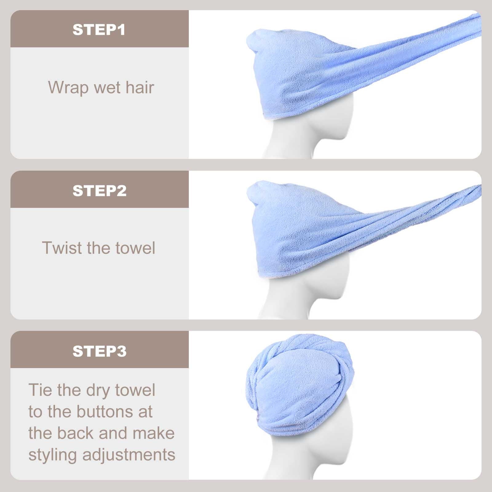 Wrap for Women 2 Pack, Ultra Absorbent Twist Turban Drying Cap Wrap, Blue&Gray - Image 4